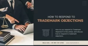 a image of 2 person pointing something on laptop also this image contain written text which is how to respond to trademark objection